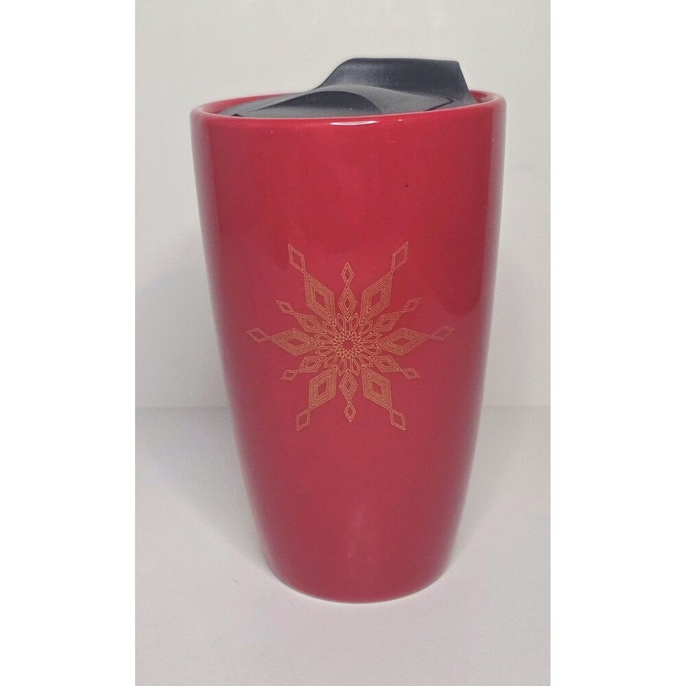 Modern Gourmet Foods Stoneware Snowflakes Mug Red w/Lid